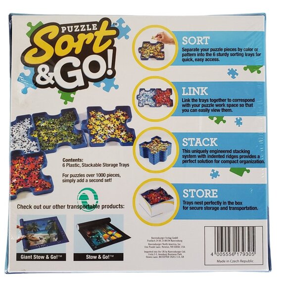 Puzzle Sort & Go! Stackable 6 Sorting Trays For Up To 1000 Pieces By Ravensburge - Picture 2 of 3